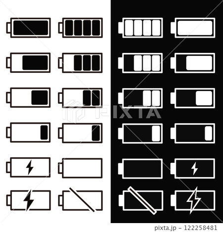 バッテリー残量のモノクロのアイコンセット 122258481