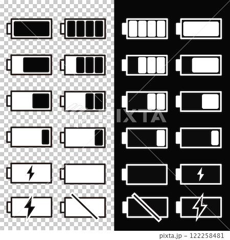 バッテリー残量のモノクロのアイコンセット 122258481
