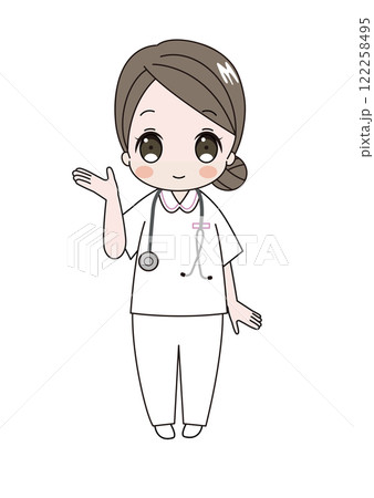 どうぞと右手で案内している笑顔の看護師さんのイラスト 122258495