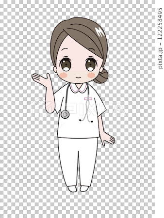 どうぞと右手で案内している笑顔の看護師さんのイラスト 122258495