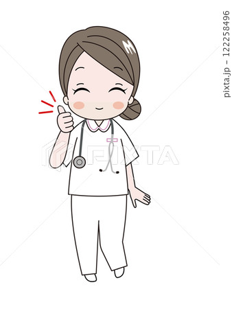 いいねと親指を立ててにっこりしている看護師さんのイラスト 122258496