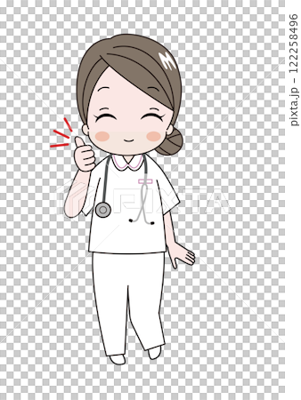 いいねと親指を立ててにっこりしている看護師さんのイラスト 122258496