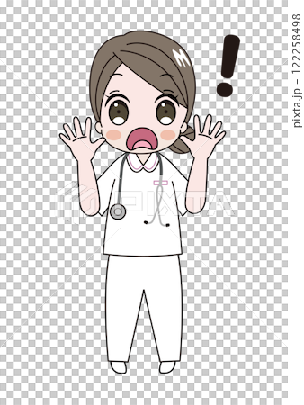 大きな口を開けてびっくりしている看護師さんのイラスト 122258498
