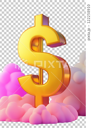 3D cartoon style illustration of a golden dollar 122258910