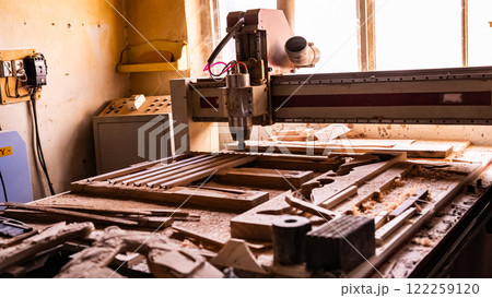 Machine Tool Equipment Industrial Workshop Enterprise Wood Processing Wooden Planks. Machine Tool Equipment Industrial Workshop Enterprise Wood Processing Wooden Planks. 122259120