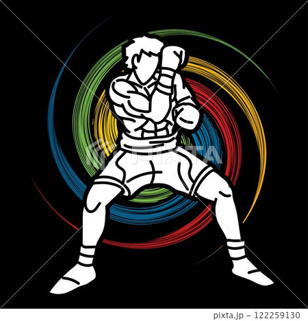 A Man Boxing Kickboxing Muay Thai Boxer Punching Action Cartoon Sport Graphic Vector 122259130