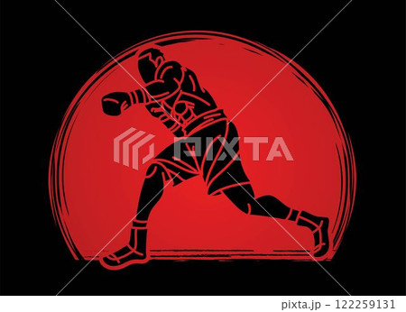 A Man Boxing Kickboxing Muay Thai Boxer Punching Action Cartoon Sport Graphic Vector 122259131