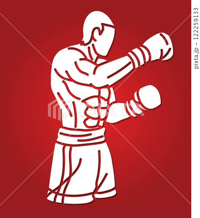 A Man Boxing Kickboxing Muay Thai Boxer Punching Action Cartoon Sport Graphic Vector A Man Boxing Kickboxing Muay Thai Boxer Punching Action Cartoon Sport Graphic Vector 122259133