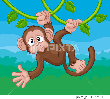 Monkey Singing On Jungle Vines Waving Cartoon Monkey Singing On Jungle Vines Waving Cartoon 122259155