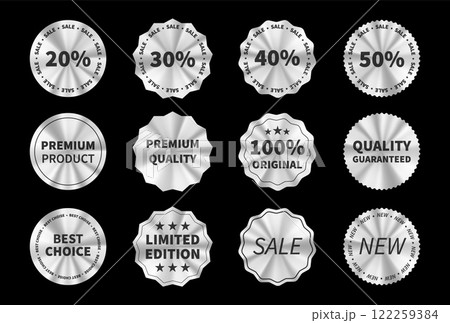 Holographic Vector Sticker Set, Premium Quality Labels and Badges for Business, Sale, Discounts, and Promotions. Vector illustration 122259384