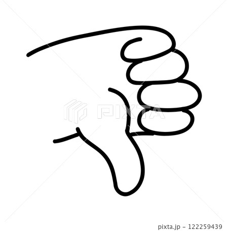 Thumb down hand gesture, doodle style vector illustration for reviews, feedback, social media icons, and rating systems 122259439