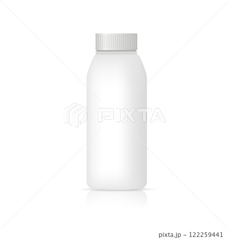 Plastic milk or yogurt mockup. Vector pills plastic package on white background Plastic milk or yogurt mockup. Vector pills plastic package on white background 122259441