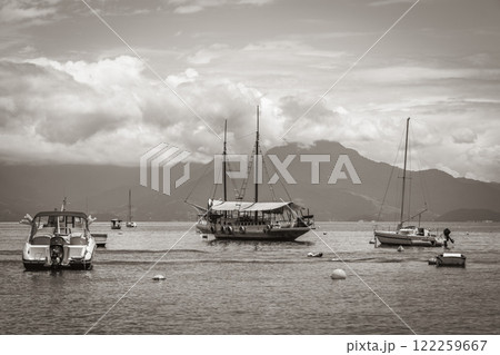 Boats ships and Boat trips Abraao beach Ilha Grande Brazil. 122259667