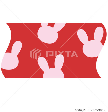 Illustration of pastel pink bunny on red background for wallpaper, backdrop, insert text, name tag, comic, text bubble, patch, print, text, message, chat, dialogue, sticker, back to school, easter 122259857