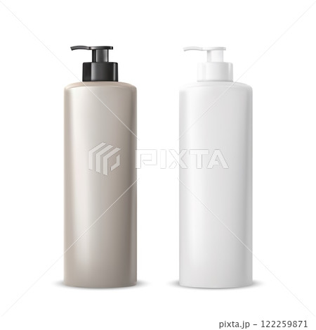 Realistic shampoo bottle mockup for branding and product presentations, perfect for cosmetics and personal care. 122259871