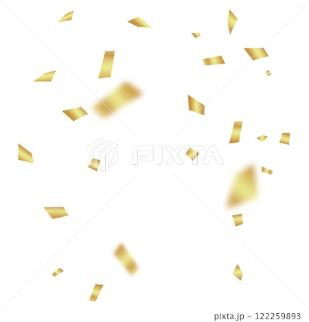 Golden falling confetti on white background. Pieces of shiny gold paper flying ribbon. Vector realistic birthday fly confetti Golden falling confetti on white background. Pieces of shiny gold paper flying ribbon. Vector realistic birthday fly confetti 122259893