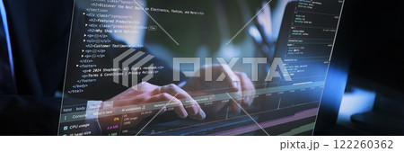 Fictional interface elements highlighted in virtual space, showcasing collaborative debugging process within innovative virtual environments. 122260362