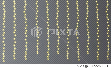 Festive Christmas light  glowing garland string on dark background. 122260521