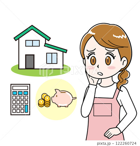 住宅ローン返済に悩む女性（主婦）のイラスト 122260724