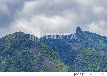 Abraao mountain Pico do Papagaio with clouds Ilha Grande Brazil. 122261184