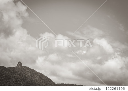 Abraao mountain Pico do Papagaio with clouds Ilha Grande Brazil. 122261196