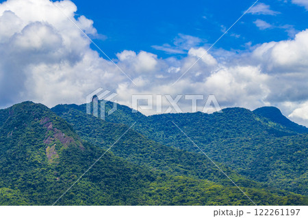 Abraao mountain Pico do Papagaio with clouds Ilha Grande Brazil. 122261197