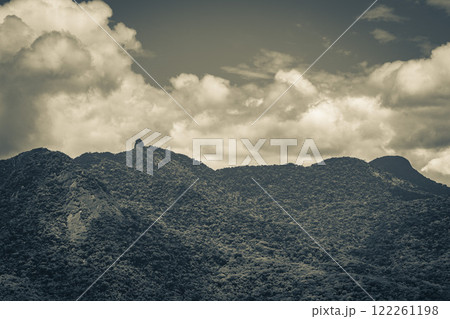 Abraao mountain Pico do Papagaio with clouds Ilha Grande Brazil. Abraao mountain Pico do Papagaio with clouds Ilha Grande Brazil. 122261198