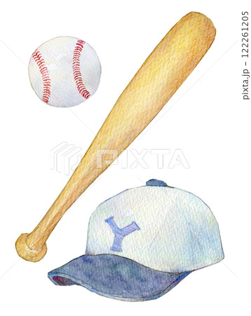 水彩イラスト　野球グッズ　野球道具 122261205