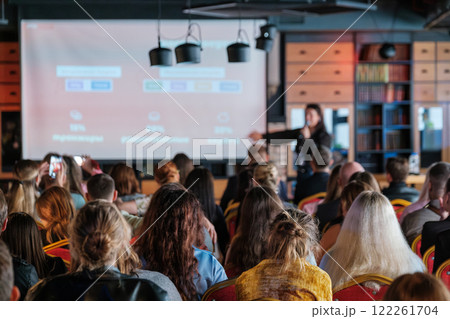 Business presentation with audience at a conference or seminar Business presentation with audience at a conference or seminar 122261704