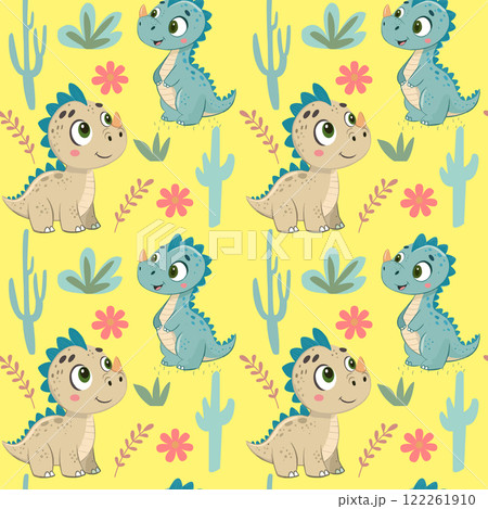 Cute cartoon background of two dinosaur, 122261910
