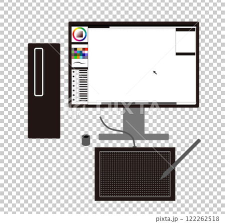 An image of drawing illustrations and manga with a desktop PC and a pen tablet An image of drawing illustrations and manga with a desktop PC and a pen tablet 122262518