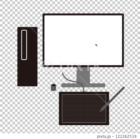 An image of drawing illustrations and manga with a desktop PC and a pen tablet 122262519