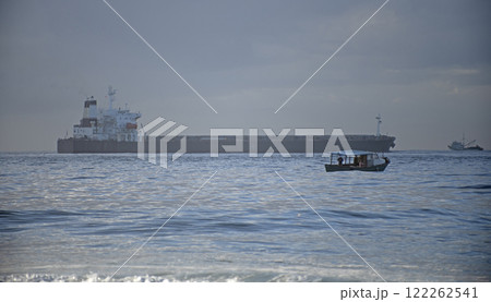 ship with cargo in the ocean ship with cargo in the ocean 122262541