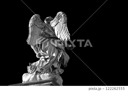 Statues on the bridge in Rome. Black and white photo Statues on the bridge in Rome. Black and white photo 122262555