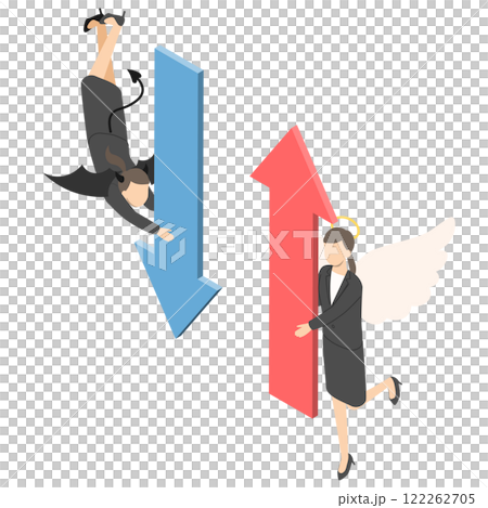 Angel and devil women and arrows - isometric Angel and devil women and arrows - isometric 122262705