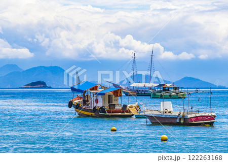 Boats ships and Boat trips Abraao beach Ilha Grande Brazil. 122263168