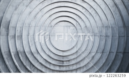 Abstract concrete wall with radial geometric pattern of concentric circles 122263259