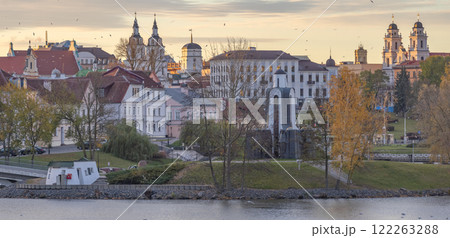 dawn in autumn in the historical center of Minsk by the river. Belarus dawn in autumn in the historical center of Minsk by the river. Belarus 122263288