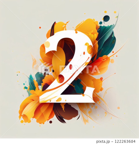 Number 2 with abstract floral background....のイラスト素材 [122263684] - PIXTA
