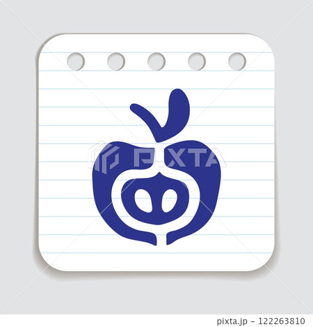 Apple half doodle icon hand drawn with blue pen on a notepaper Apple half doodle icon hand drawn with blue pen on a notepaper 122263810
