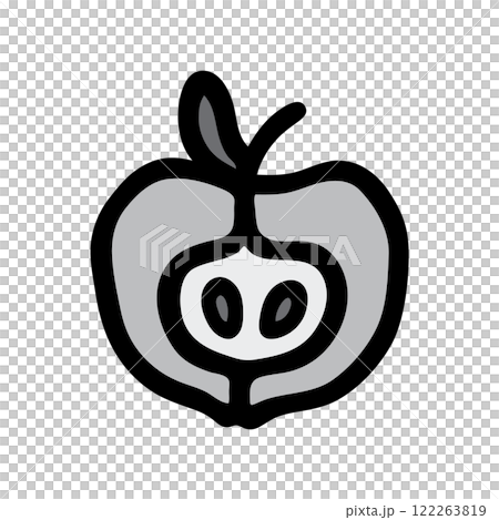 Apple half doodle icon hand drawn with black line freehand style colored grey 122263819