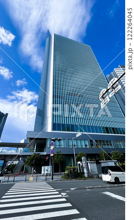 glass building on blue sky background glass building on blue sky background 122264045