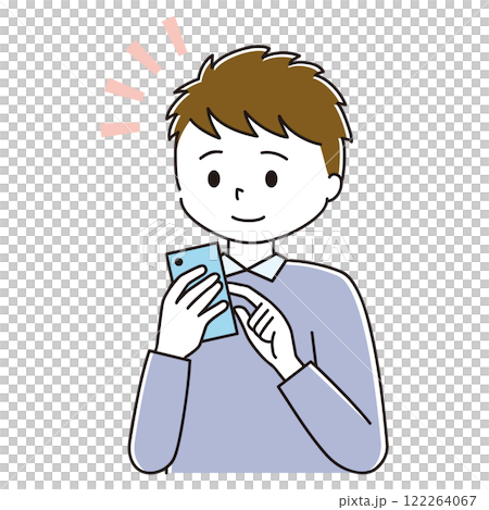 スマホをタップ　気づく男性のイラスト　カラフル 122264067