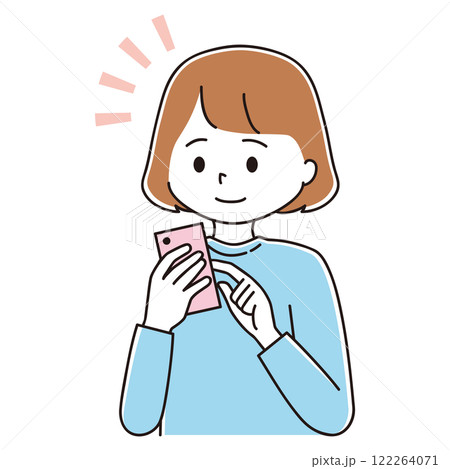 スマホをタップ　気づく女性のイラスト　カラフル 122264071