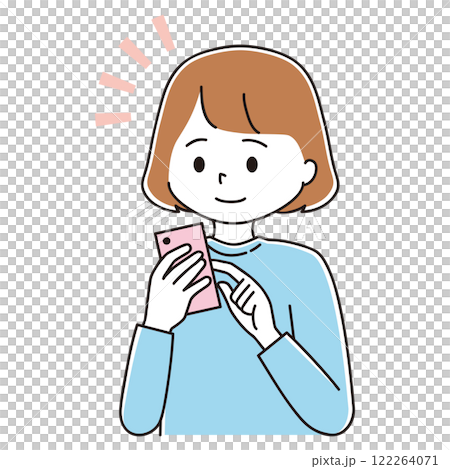 スマホをタップ　気づく女性のイラスト　カラフル 122264071