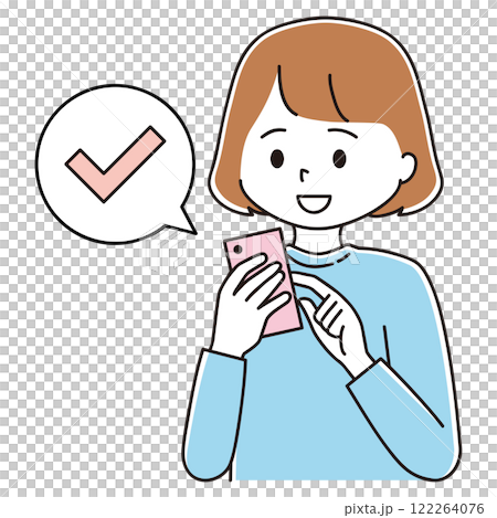 Illustration of a woman operating a smartphone, check, complete, colorful Illustration of a woman operating a smartphone, check, complete, colorful 122264076
