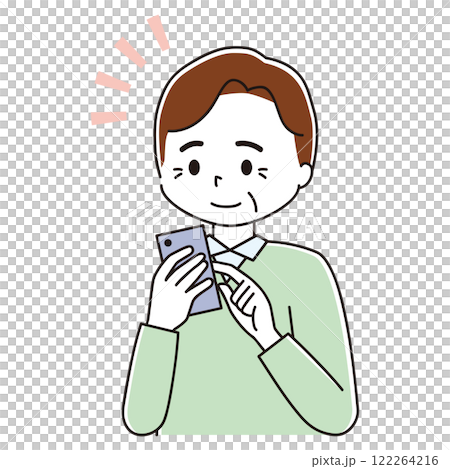 一位老人注意到輕敲他的智慧型手機的彩色插圖 122264216