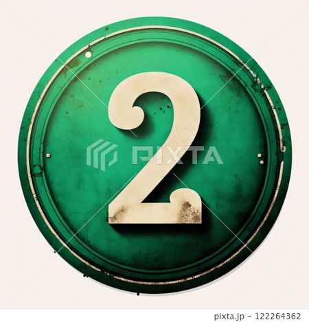 3d rendering of an old green round sign with a number 2 122264362