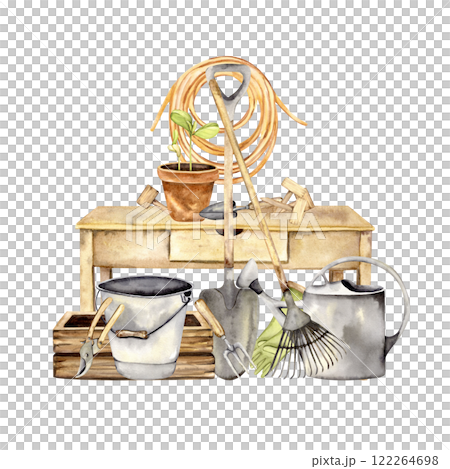 Gardening table with tools Gardening table with tools 122264698