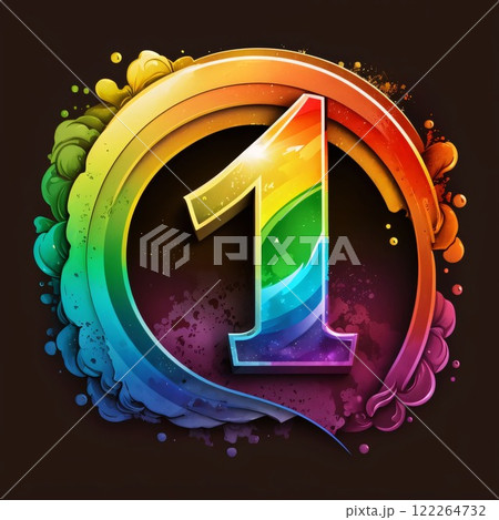 1st anniversary celebration with colorful ribbon and watercolor splash, vector illustration. 122264732